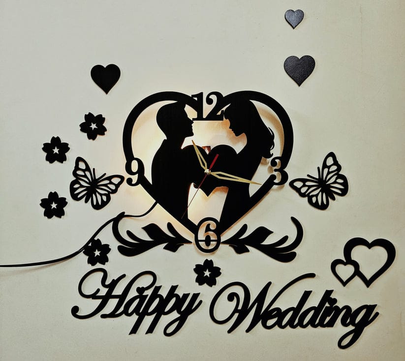 Stylish Happy Wedding Wooden Wall Clock