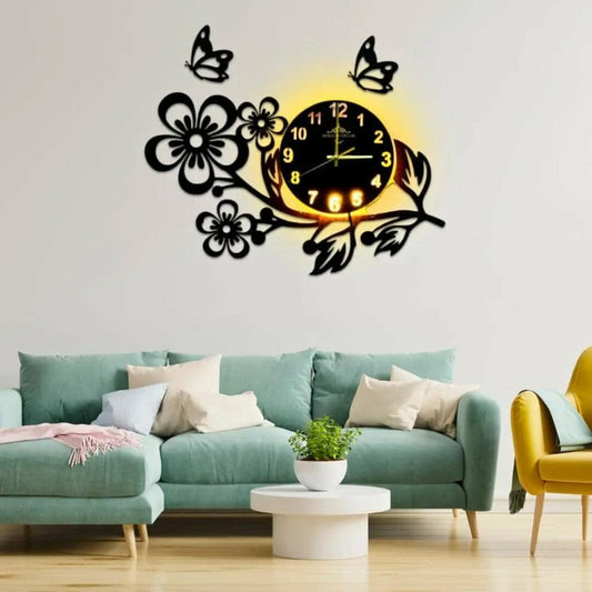 Flower Leave and Butterfly  Beautiful Islamic WALL Clock With Light